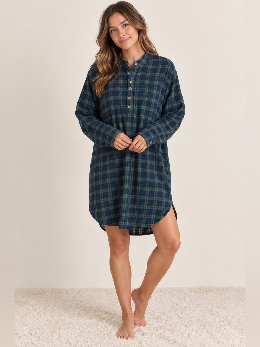Lee Valley Ireland Green Tartan Flannel Nightshirt | Size Large